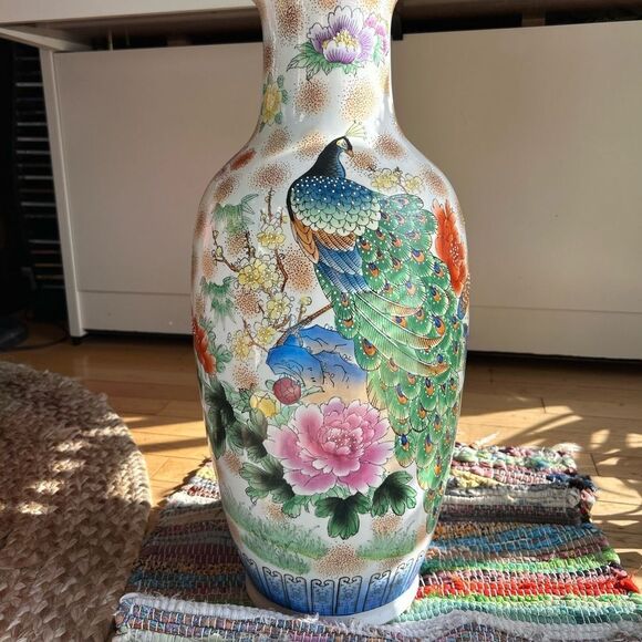 Chinese Lsrge Floral And Birds Beautiful Porcelain 24” Tall 10” Wide Beautiful - Picture 1 of 16